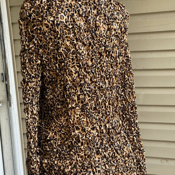 MSK Gold Black CHEETAH PRINT Soft STRETCH PUCKER JACKET SEQUINS - Picture 3 of 9